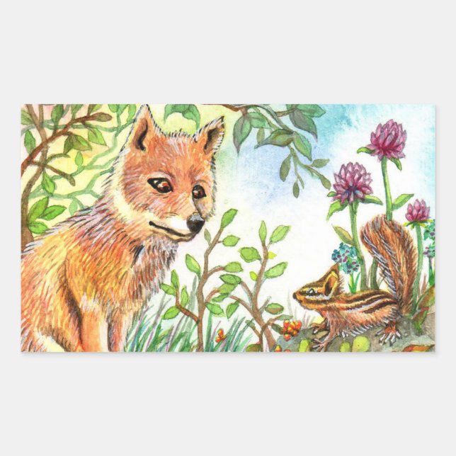 Pegatina Rectangular Little Fox Y Chipmunk (Anverso)