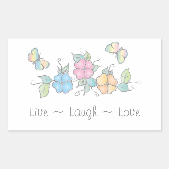 Pegatina Rectangular Live Laugh | Acuarela floral de mariposa (Anverso)