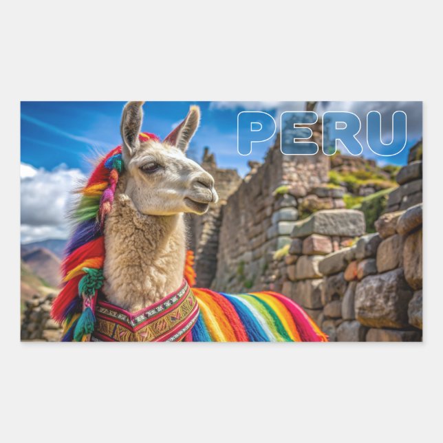 Pegatina Rectangular Llama de Perú (Anverso)