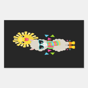 Pegatina Rectangular Llama Guay y Sol sonriente Kawaii