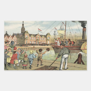 Pegatina Rectangular Llegada del vintage holandés del St. Nick de