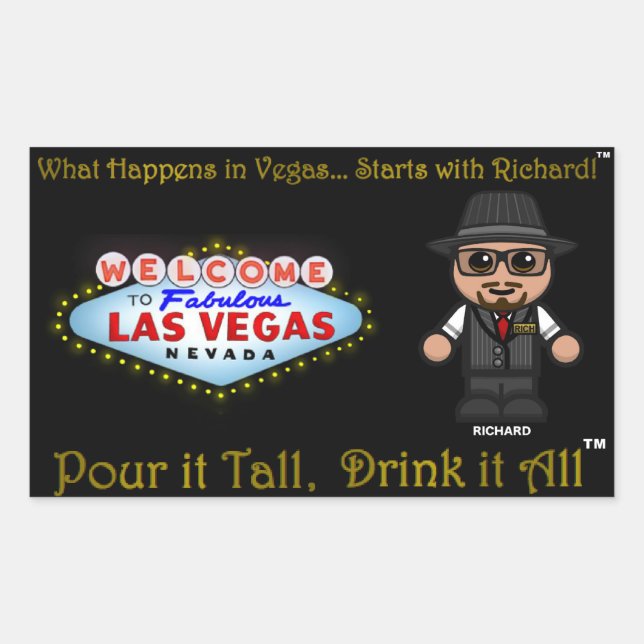 Pegatina Rectangular Lo que pasa en Las Vegas... ¡¡¡Empieza con Richard (Anverso)