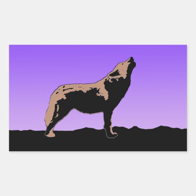 Pegatina Rectangular Lobo al atardecer - Arte de vida salvaje original (Anverso)
