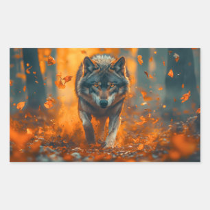 Pegatina Rectangular Lobo Animal Salvaje Amoroso Retrato