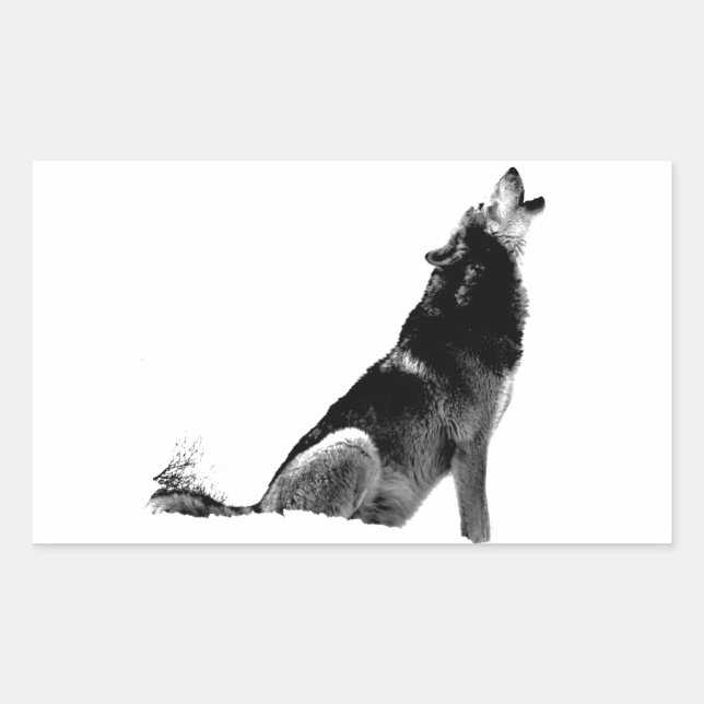 Pegatina Rectangular Lobo blanco negro (Anverso)