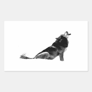 Pegatina Rectangular Lobo blanco negro