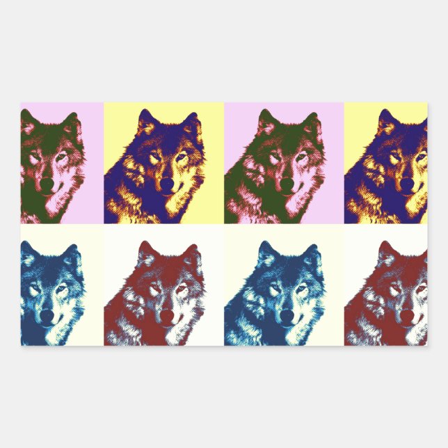 Pegatina Rectangular Lobo de arte pop (Anverso)