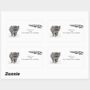 Pegatina Rectangular Lobo negro enojado en la nieve, invierno salvaje