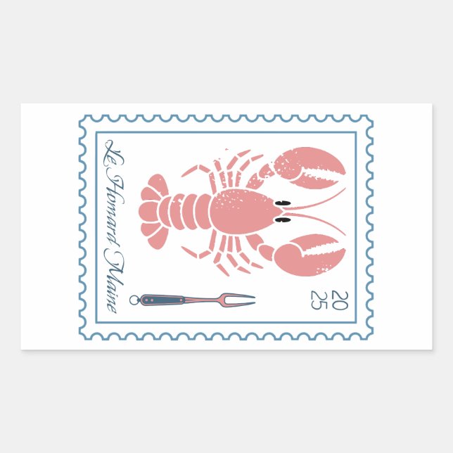 Pegatina Rectangular Lobster Maine New England Nautical Ocean Seafood (Anverso)