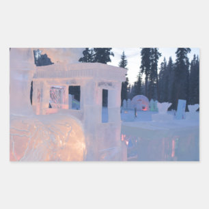 Pegatina Rectangular locomotora Escultura de hielo invierno congelado a