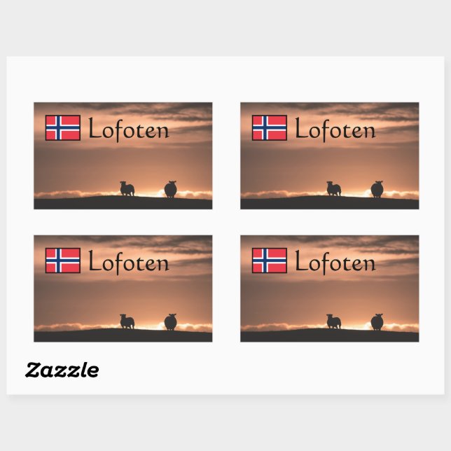Pegatina Rectangular Lofoten Sunset Sheep Nature Foto (Hoja)