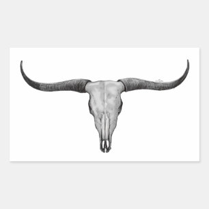 Pegatina Rectangular Loghorn Steer Bull Skull