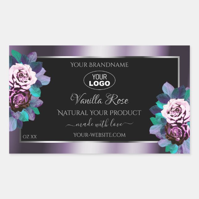 Pegatina Rectangular Logo de Flourish Purple Black Product Labs (Anverso)