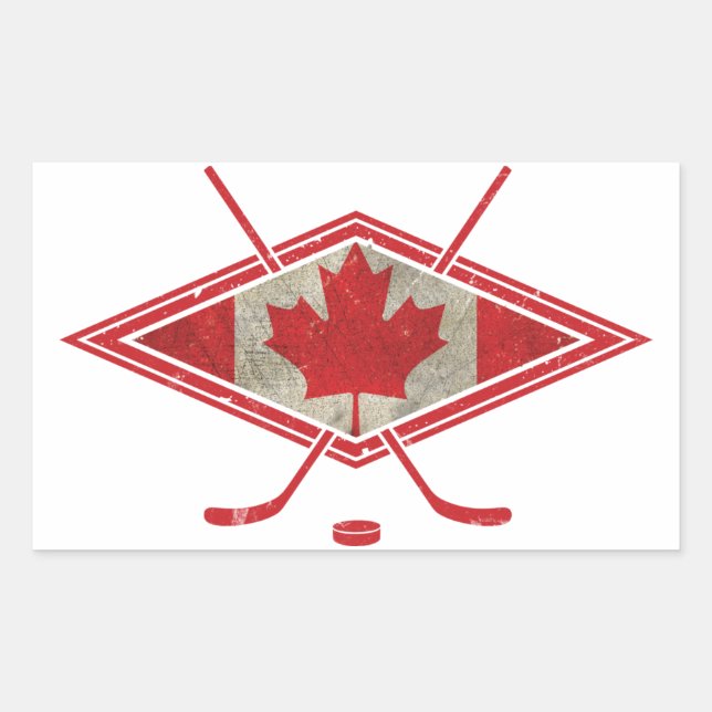 Pegatina Rectangular Logo de la Bandera de Hockey de Canadá (Anverso)
