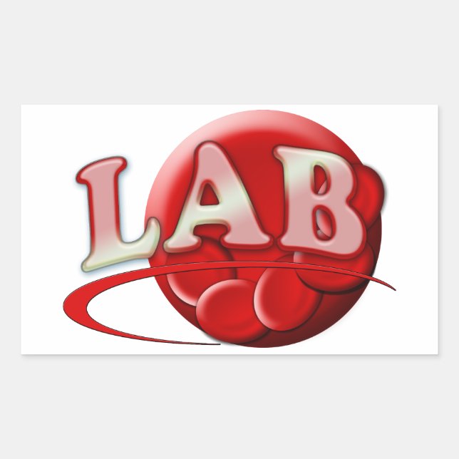 PEGATINA RECTANGULAR LOGO LABORATORIO RBC CÉLULAS SANGUÍNEAS ROJAS (Anverso)
