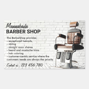 Pegatina Rectangular Logotipo de Barbería Personalizado Tipografía Clás