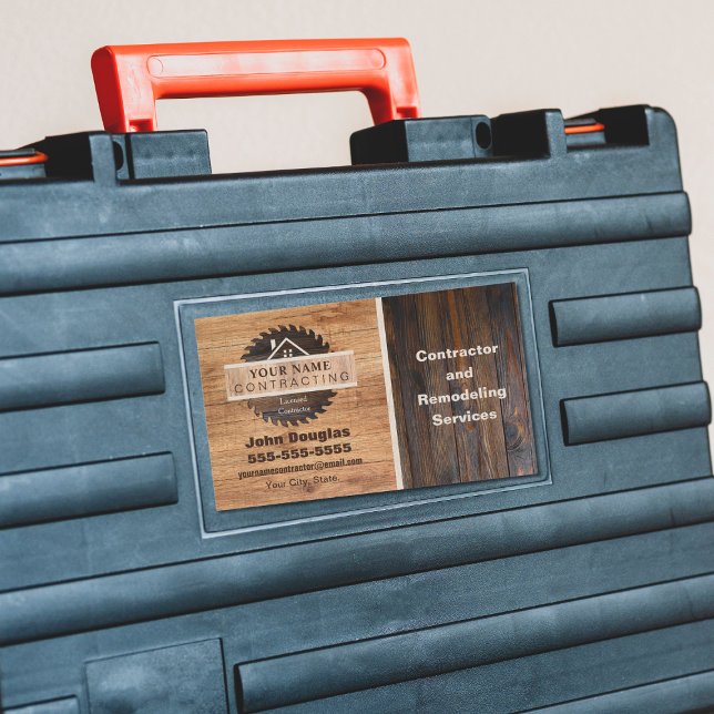 Pegatina Rectangular Logotipo de contratista de tono de madera rústica (Subido por el creador)