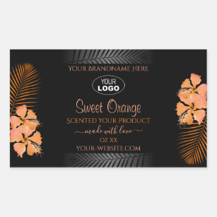 Pegatina Rectangular Logotipo de flores hawaianas Naranja de marcas de 
