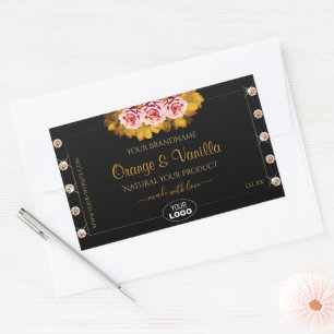 Pegatina Rectangular Logotipo de joyas de rosas rosadas del Naranja de 