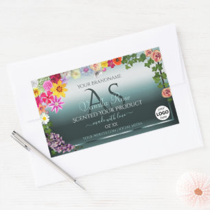 Pegatina Rectangular Logotipo de las iniciales de las flores coloridas