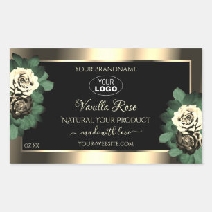 Pegatina Rectangular Logotipo de Rosas de crema floral Gold Black Produ
