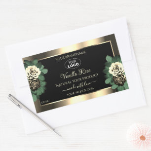 Pegatina Rectangular Logotipo de Rosas de crema floral Gold Black Produ