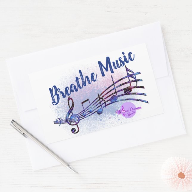 Pegatina Rectangular Logotipo musical de Breathe Music MoonDreams (Sobre)