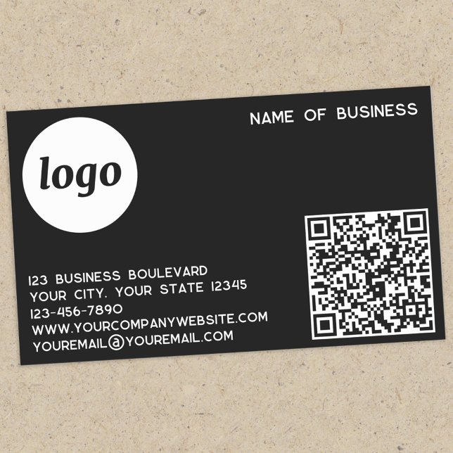 Pegatina Rectangular Logotipo simple y código QR negro (Logo QR code with custom text business promotional sticker)