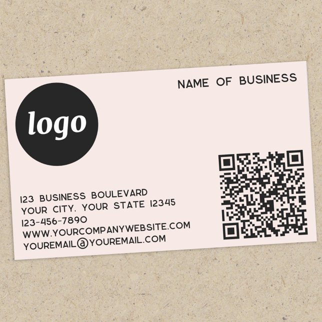 Pegatina Rectangular Logotipo simple y código QR Rubor Pink (Logo QR code with custom text business promotional sticker)