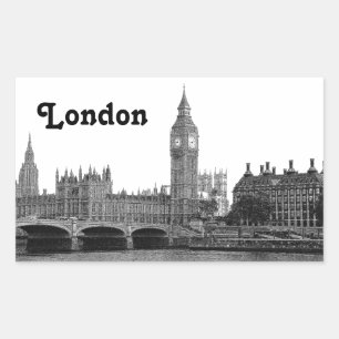 Pegatina Rectangular Londres Inglaterra Reino Unido Silueta Grabada