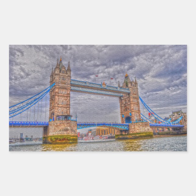 Pegatina Rectangular Londres, Inglaterra Tower Bridge y Thames River (Anverso)