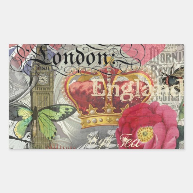 Pegatina Rectangular Londres Inglaterra Viaje Viaje Arte Viejo Europa (Anverso)