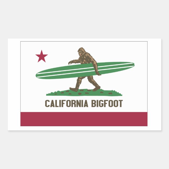 Pegatina Rectangular Longboard Bigfoot de California Surfing (Anverso)