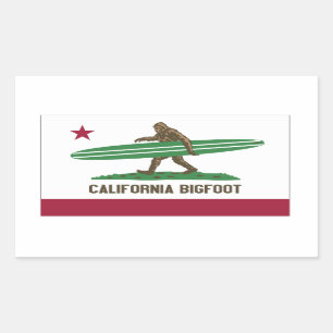 Pegatina Rectangular Longboard Bigfoot de California Surfing
