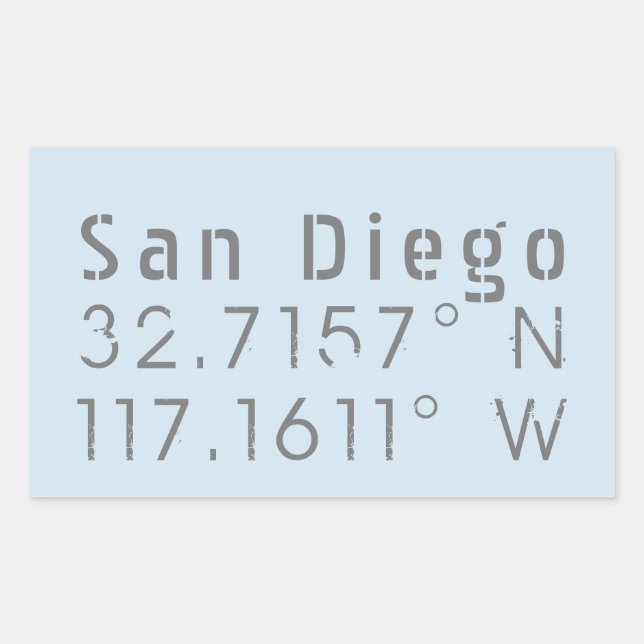 Pegatina Rectangular Longitud de latitud de San Diego (Anverso)