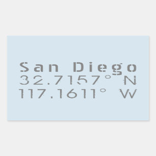 Pegatina Rectangular Longitud de latitud de San Diego