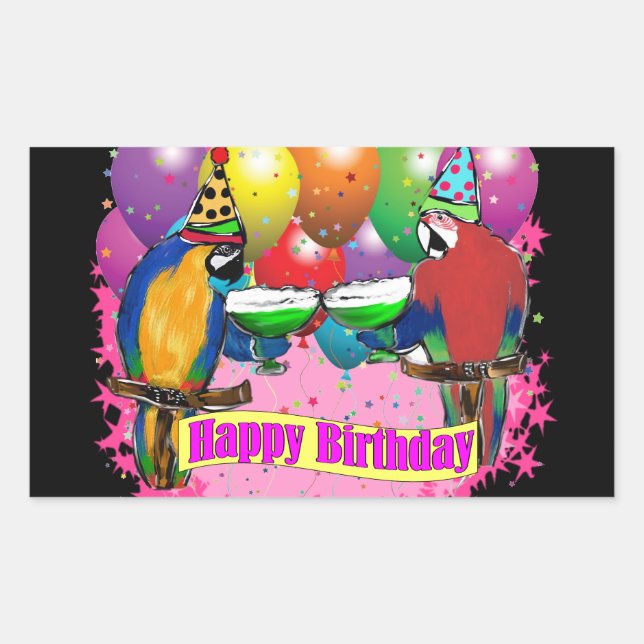PEGATINA RECTANGULAR LOROS DE CUMPLEAÑOS (Anverso)