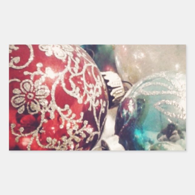 Pegatina Rectangular Los adornos navideños vívidos siguen viviendo (Anverso)