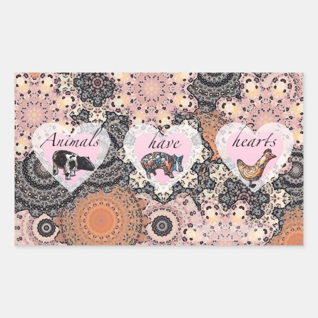 Pegatina Rectangular Los animales tienen corazones (Anverso)