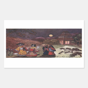 Pegatina Rectangular Los gatos en kimonos toman el paseo de última hor