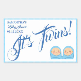 Pegatina Rectangular Los gemelos Fiesta Baby Shower Blue.