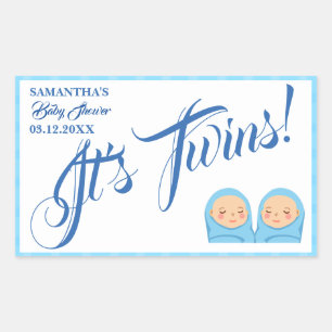 Pegatina Rectangular Los gemelos Fiesta Baby Shower Blue.