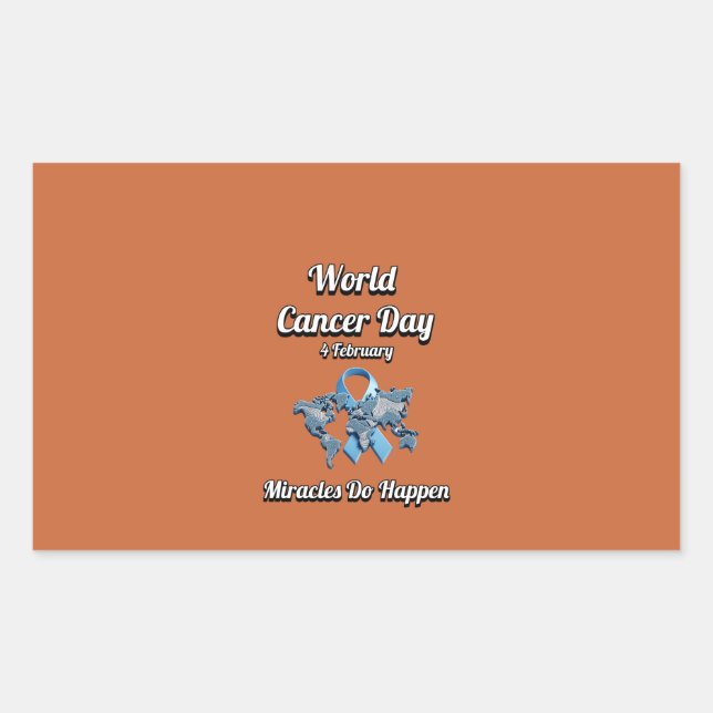 Pegatina Rectangular Los Milagros Ocurren. Día Mundial del Cáncer. (Anverso)