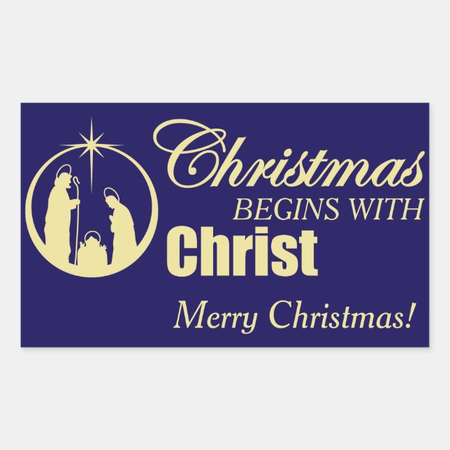 Pegatina Rectangular Los navidades comienzan con Cristo (Anverso)