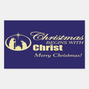 Pegatina Rectangular Los navidades comienzan con Cristo