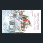 Pegatina Rectangular Los niños traen a casa Yule Log Vintage Christmas<br><div class="desc">Traigan el Yule-log; seamos felices,  coloquemos el rojo holly con berry. Lejos de la tristeza,  el cuidado y la tristeza,  el Día del Navidad está destinado a la gloria". Niños tirando de un tronco sobre la nieve a una casa en una vintage postal navideña alrededor de 1914.</div>