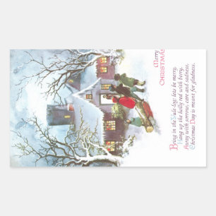 Pegatina Rectangular Los niños traen a casa Yule Log Vintage Christmas