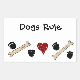 Pegatina Rectangular Los Perros Mandan - Huellas de Pata y Huesos