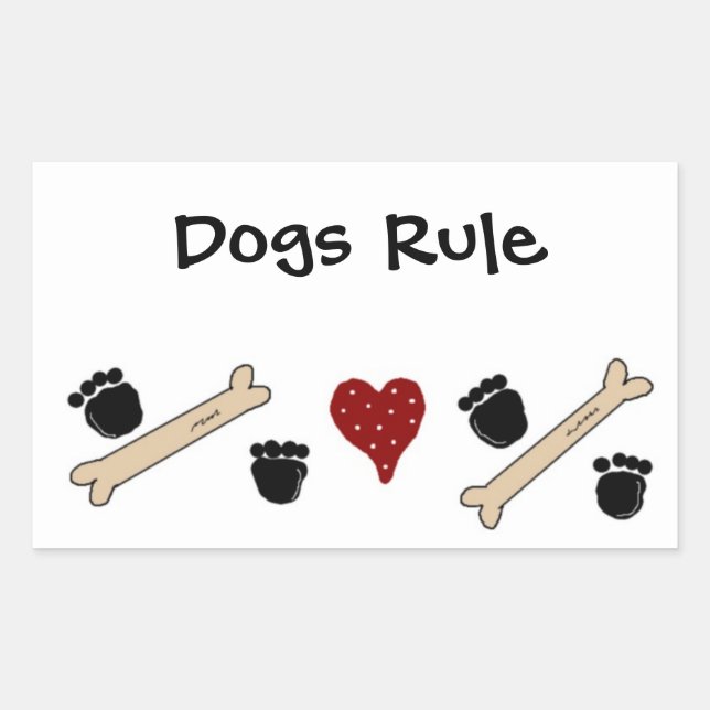 Pegatina Rectangular Los Perros Mandan - Huellas de Pata y Huesos (Anverso)