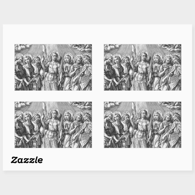 Pegatina Rectangular Los Siete Archangels (M 034; Grabado) (Hoja)